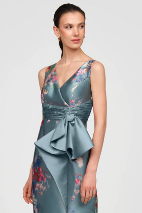 Kathleen Cyan Column Gown