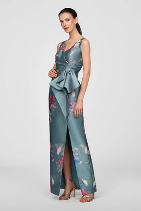 Kathleen Cyan Column Gown