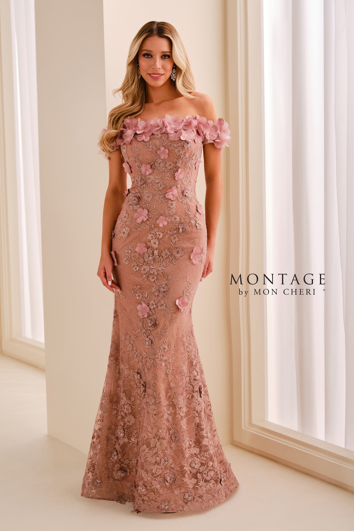 Lace 3D Floral Off Shoulder Gown