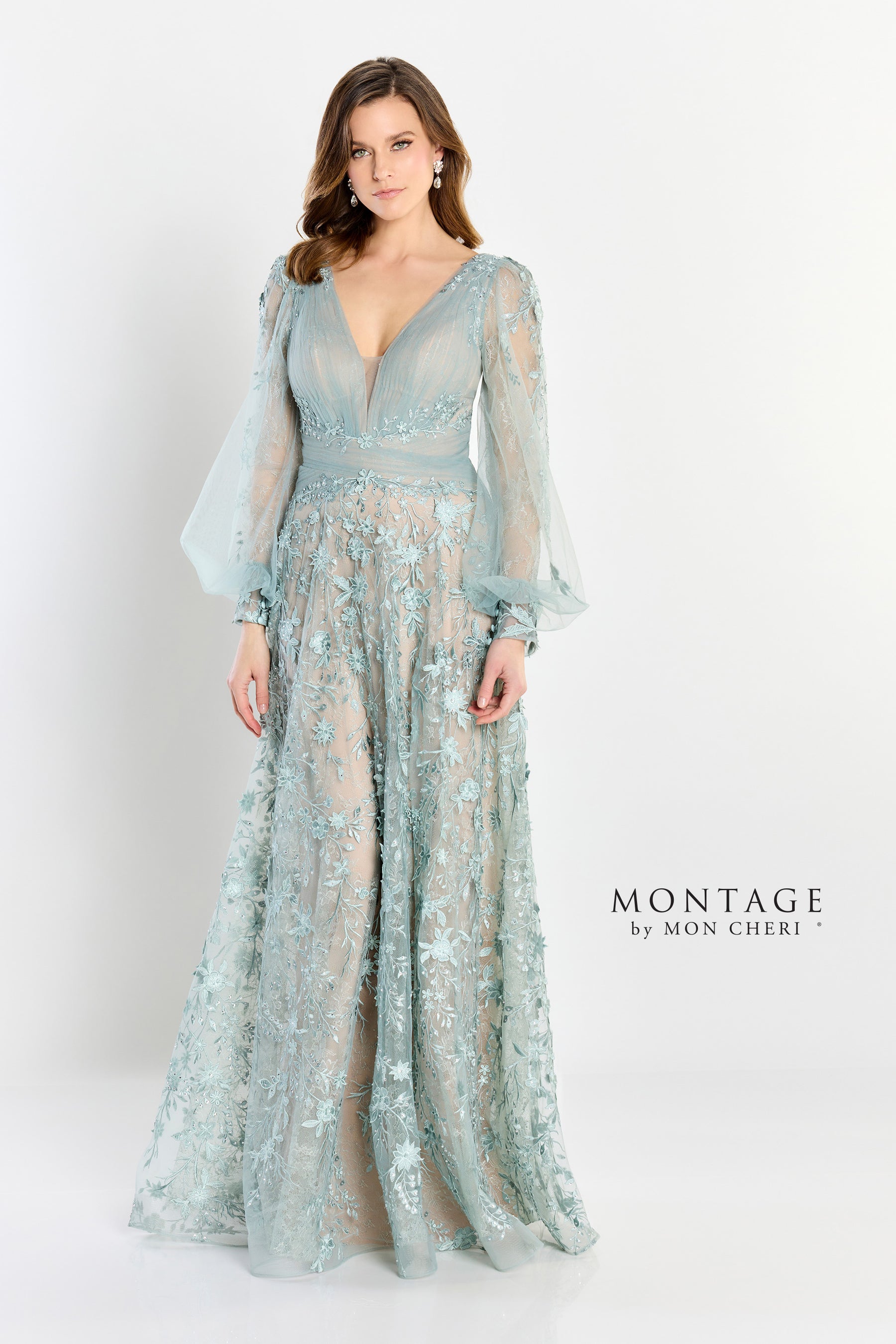 Lace Applique Long Sleeve Gown