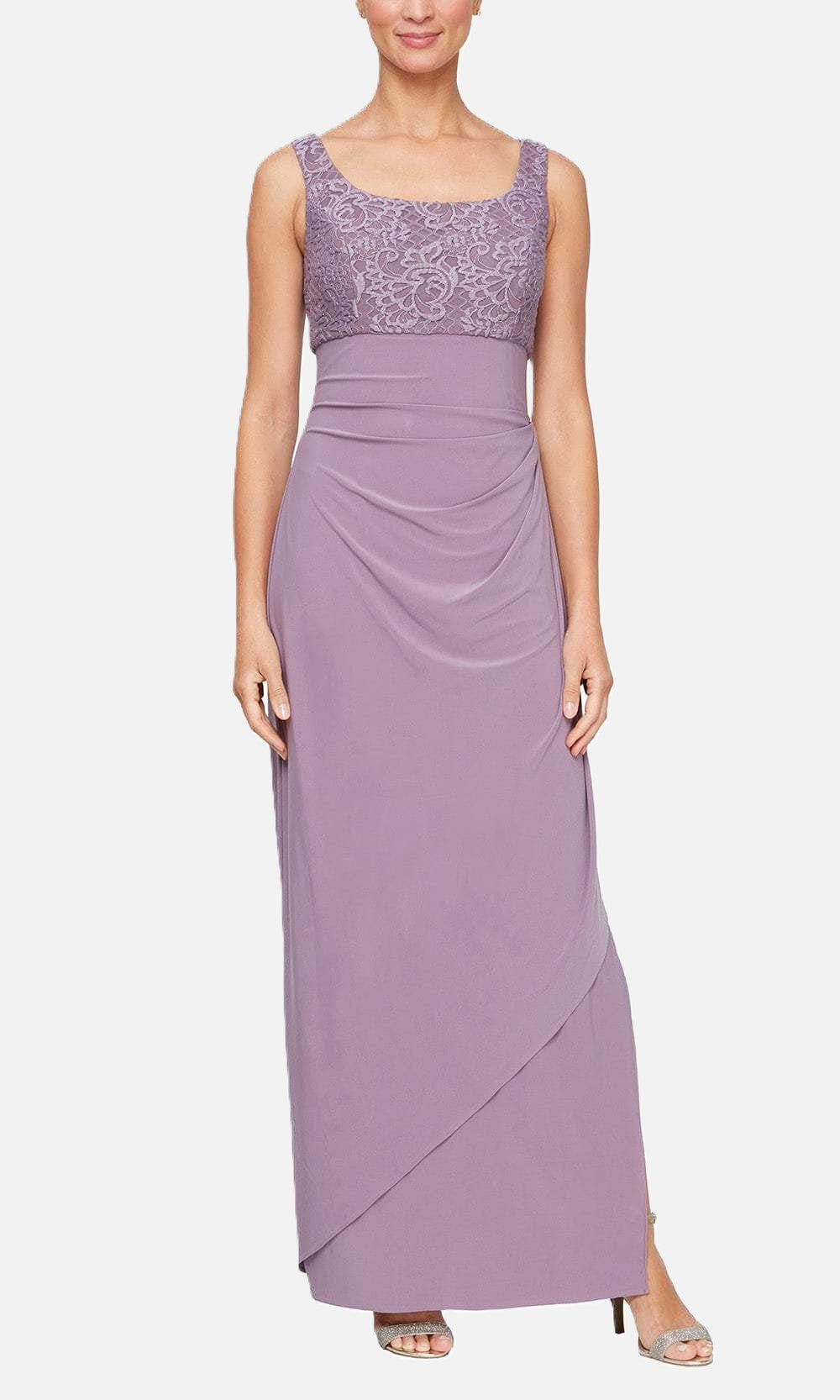Lace Bodice Side Ruched Dress with Bolero Jacket