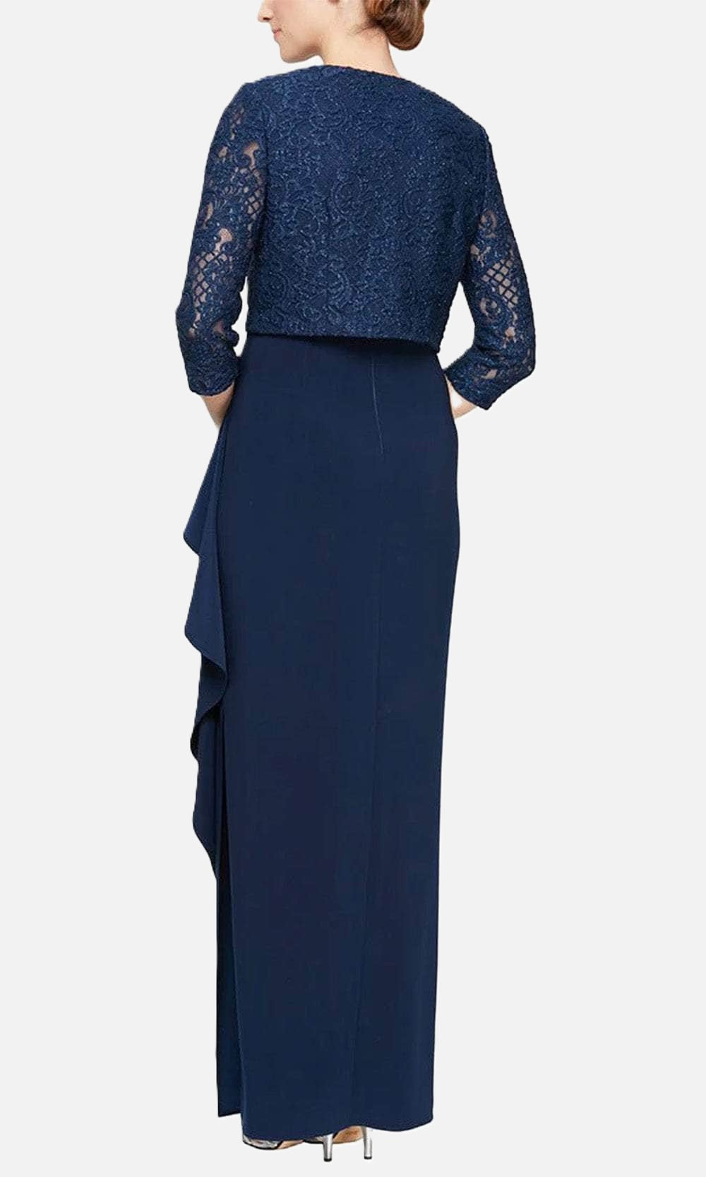 Lace Bodice Side Ruched Dress with Bolero Jacket