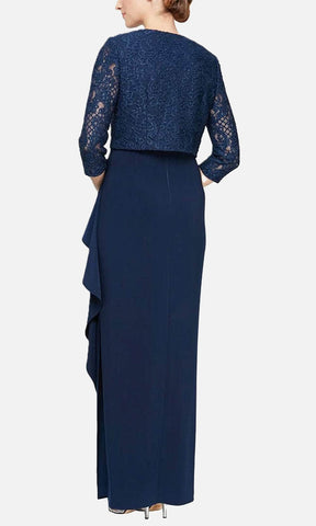 Lace Bodice Side Ruched Dress with Bolero Jacket