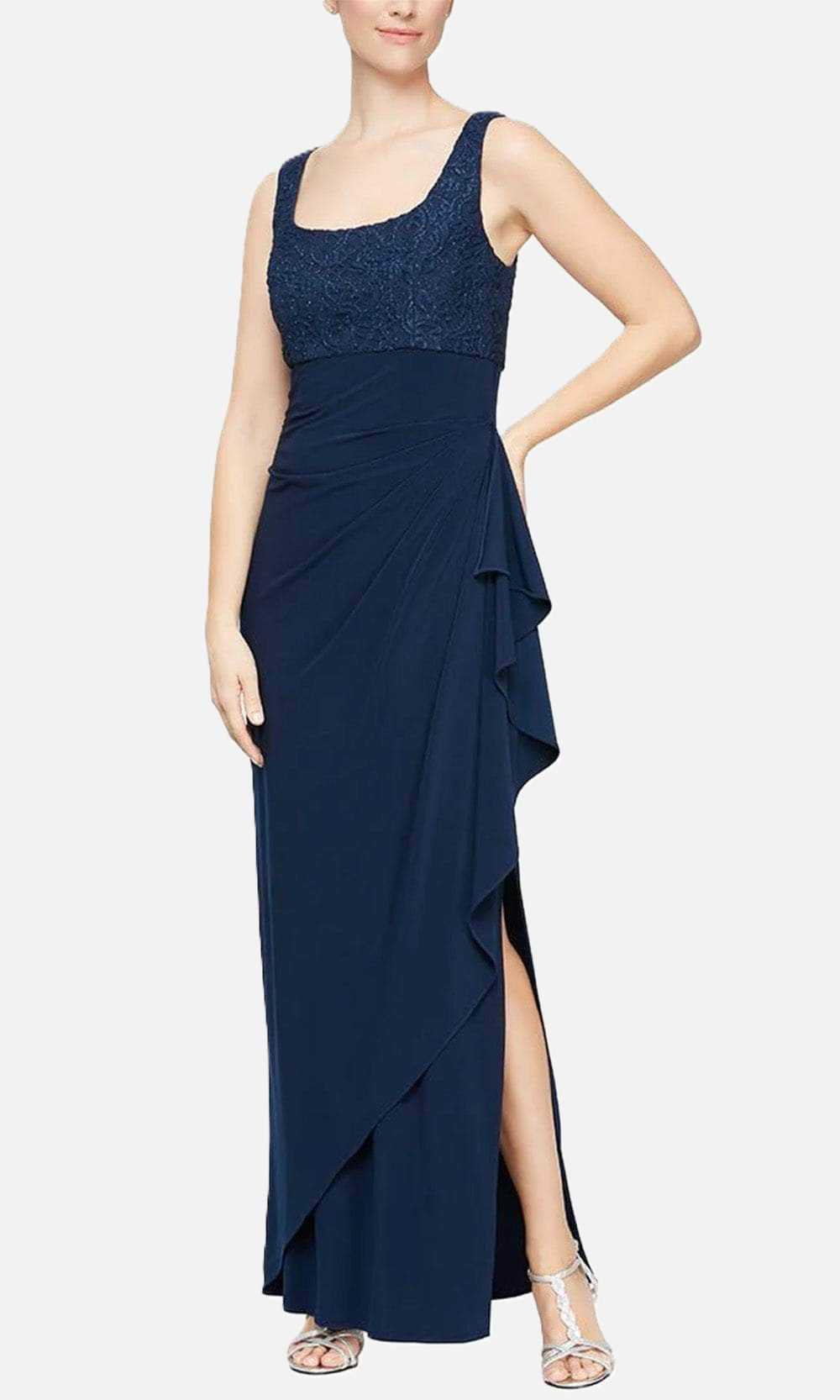 Lace Bodice Side Ruched Dress with Bolero Jacket