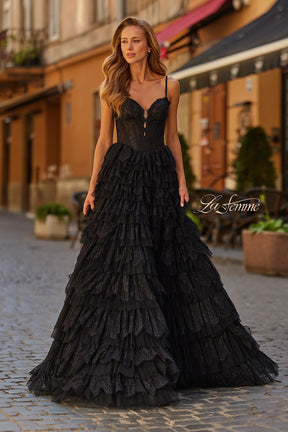 Lace Showstopper Cascading Tiered Corset Ballgown