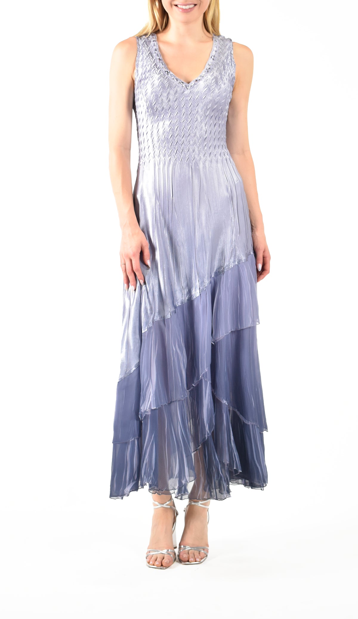 Lavender Blue Ombre Pleated Maxi Dress