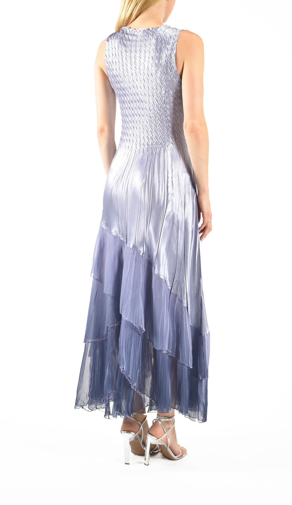Lavender Blue Ombre Pleated Maxi Dress