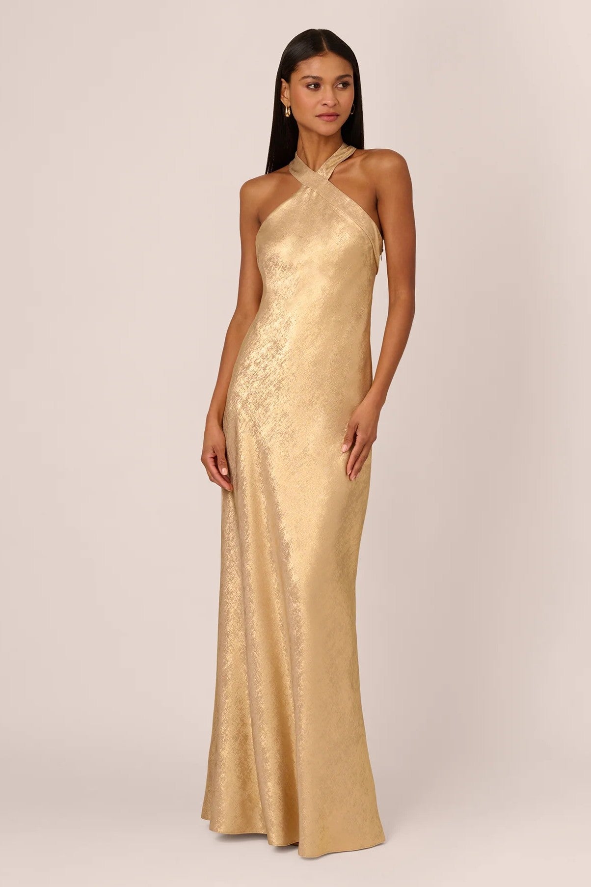 Light Gold Foiled Woven Halter Gown