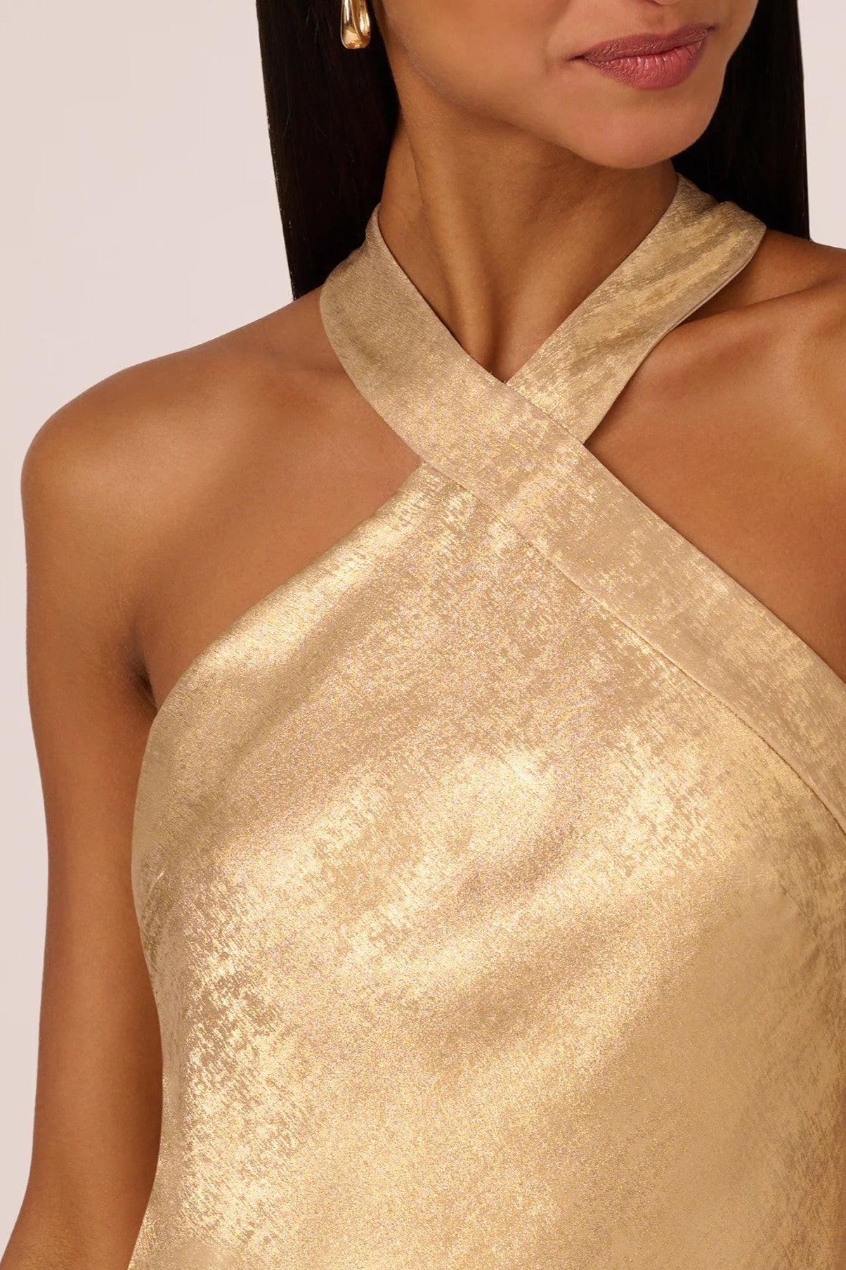 Light Gold Foiled Woven Halter Gown