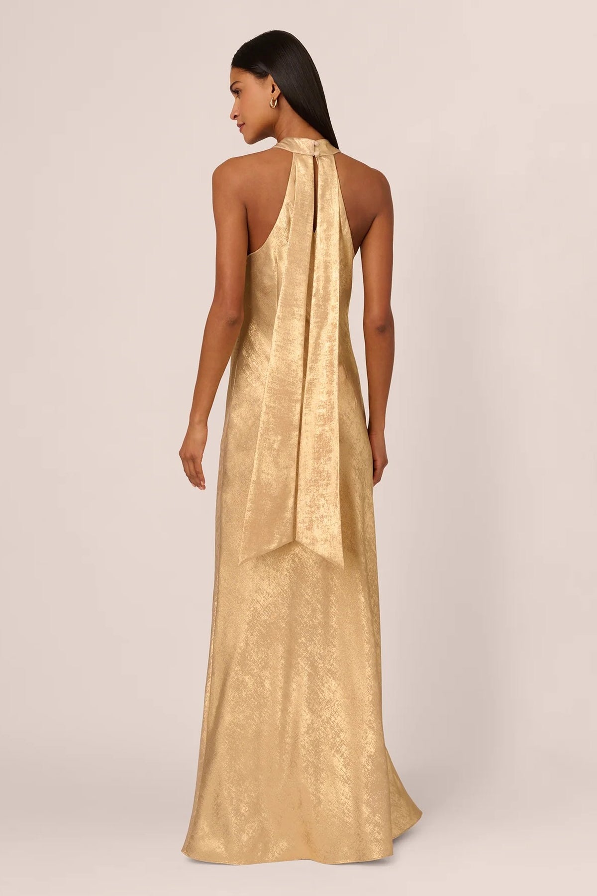 Light Gold Foiled Woven Halter Gown