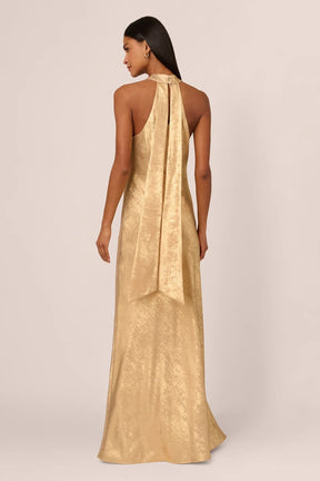 Light Gold Foiled Woven Halter Gown