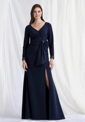 Long Sleeve Bow & Bead Accented Gown