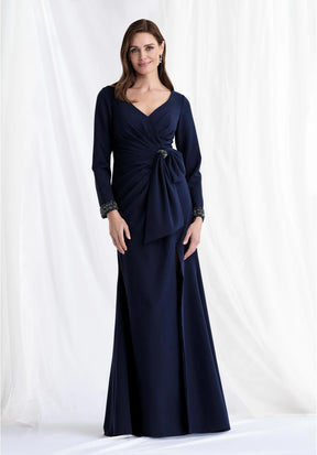 Long Sleeve Bow & Bead Accented Gown