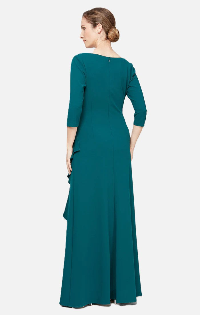 Long V-Neck Dress With Cascading Side Ruffle