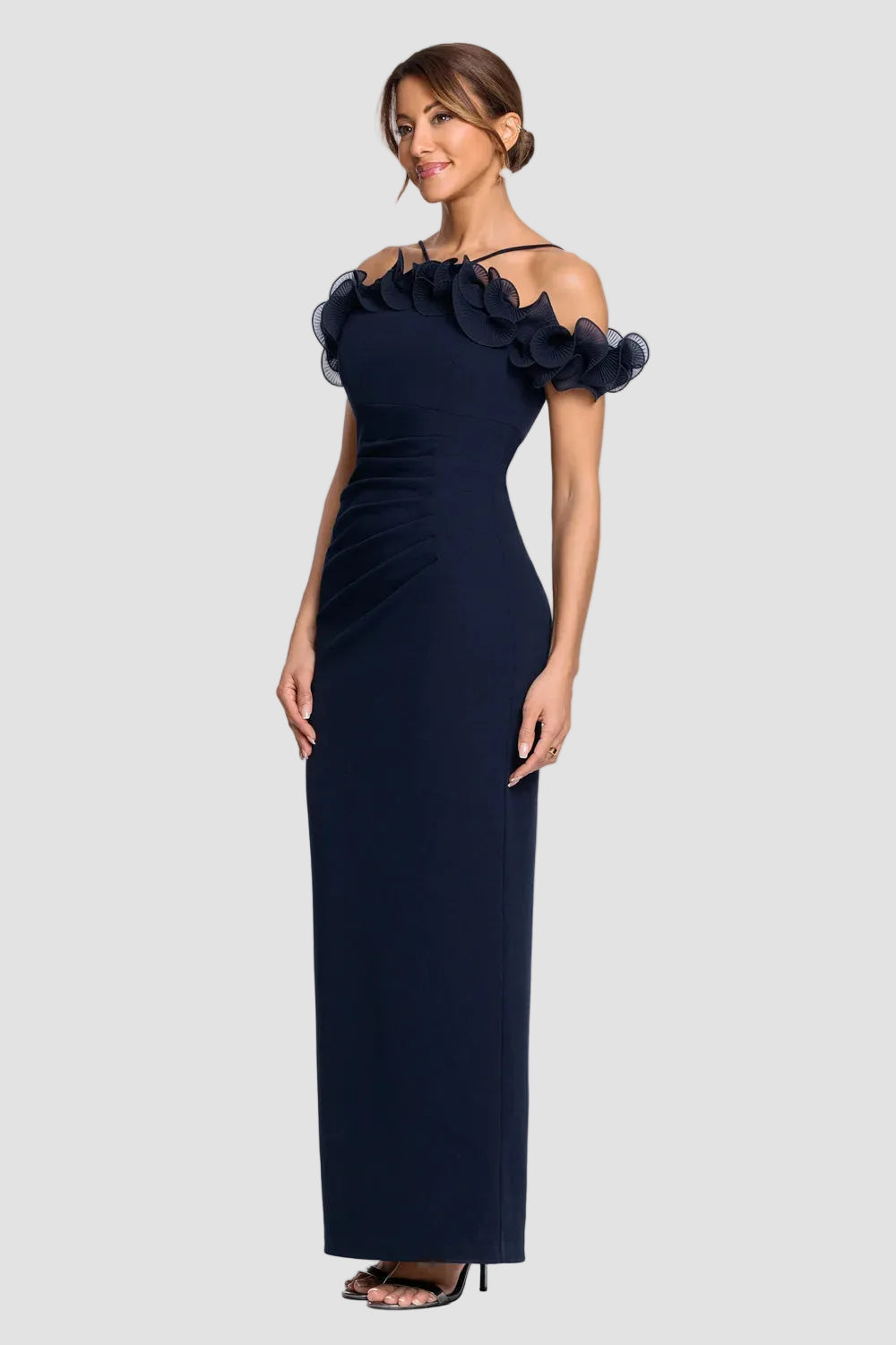 Luna Organza Ruffle Off Shoulder Crepe Gown