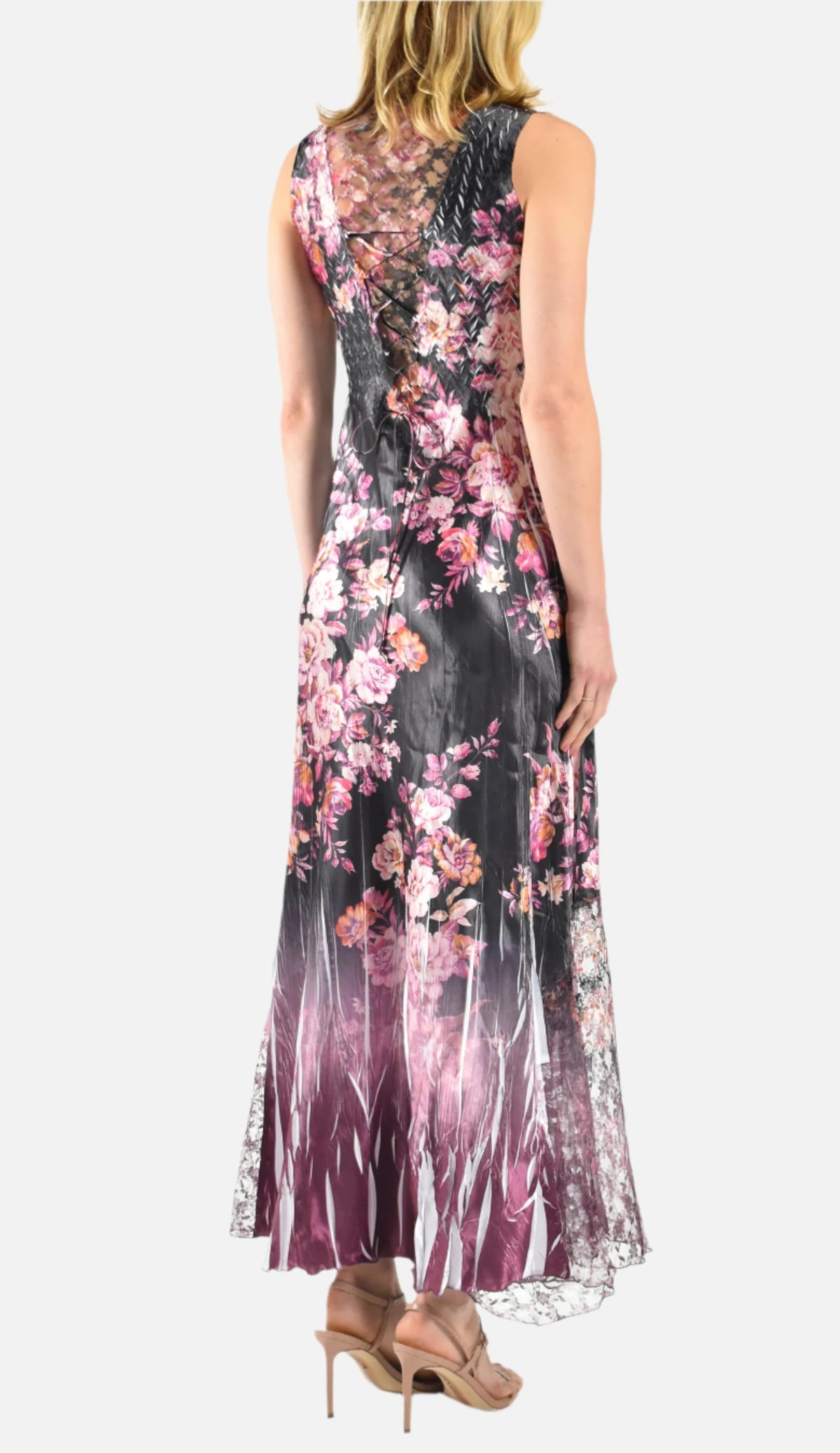 Merlot Noir Floral Print Long Dress