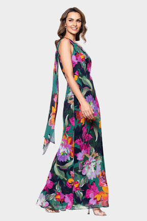 Michelle Floral Chiffon One Shoulder Long Dress
