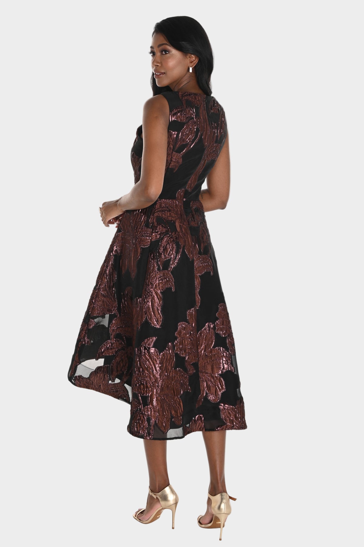 Mocha Jacquard Hi-Low Midi Dress