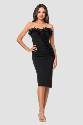 Myla Scuba Crepe with Chiffon Ruffle Cocktail Dress