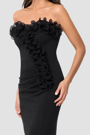 Myla Scuba Crepe with Chiffon Ruffle Cocktail Dress
