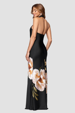 Nyla Floral Satin Knot Neck Dress