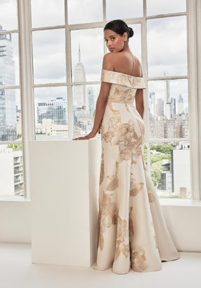 Off Shoulder Brocade Mermaid Gown