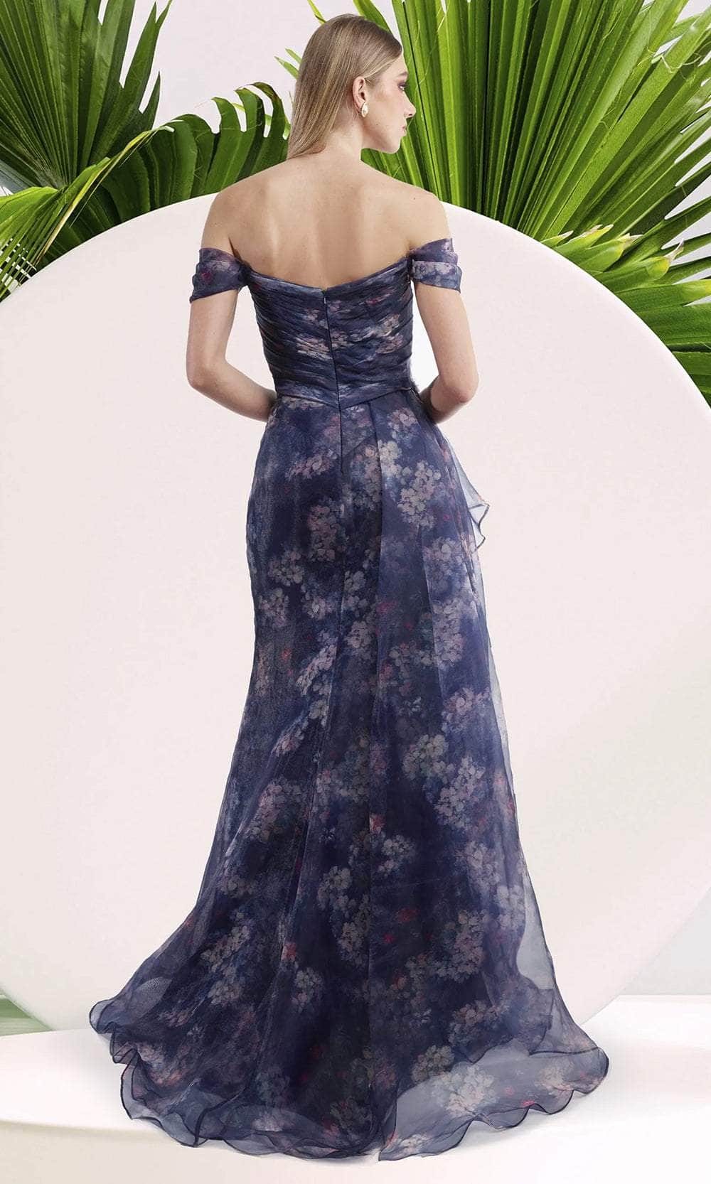 Off Shoulder Floral Gown With Cascading Ruffle