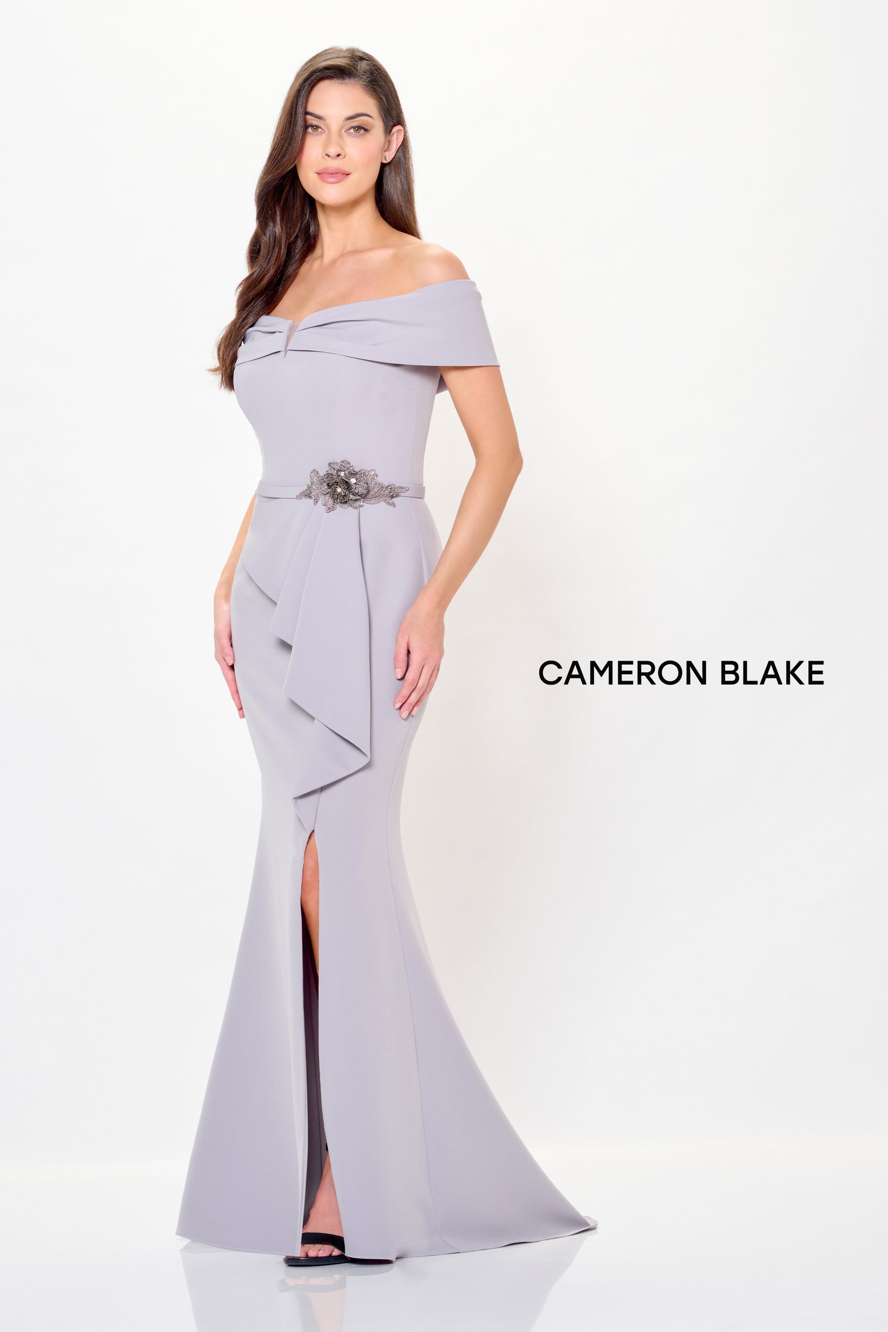 Off Shoulder Front Draped Gown