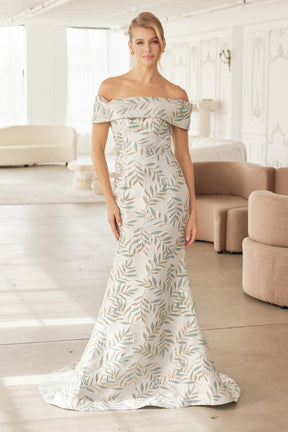 Off Shoulder Jacquard Trumpet Gown