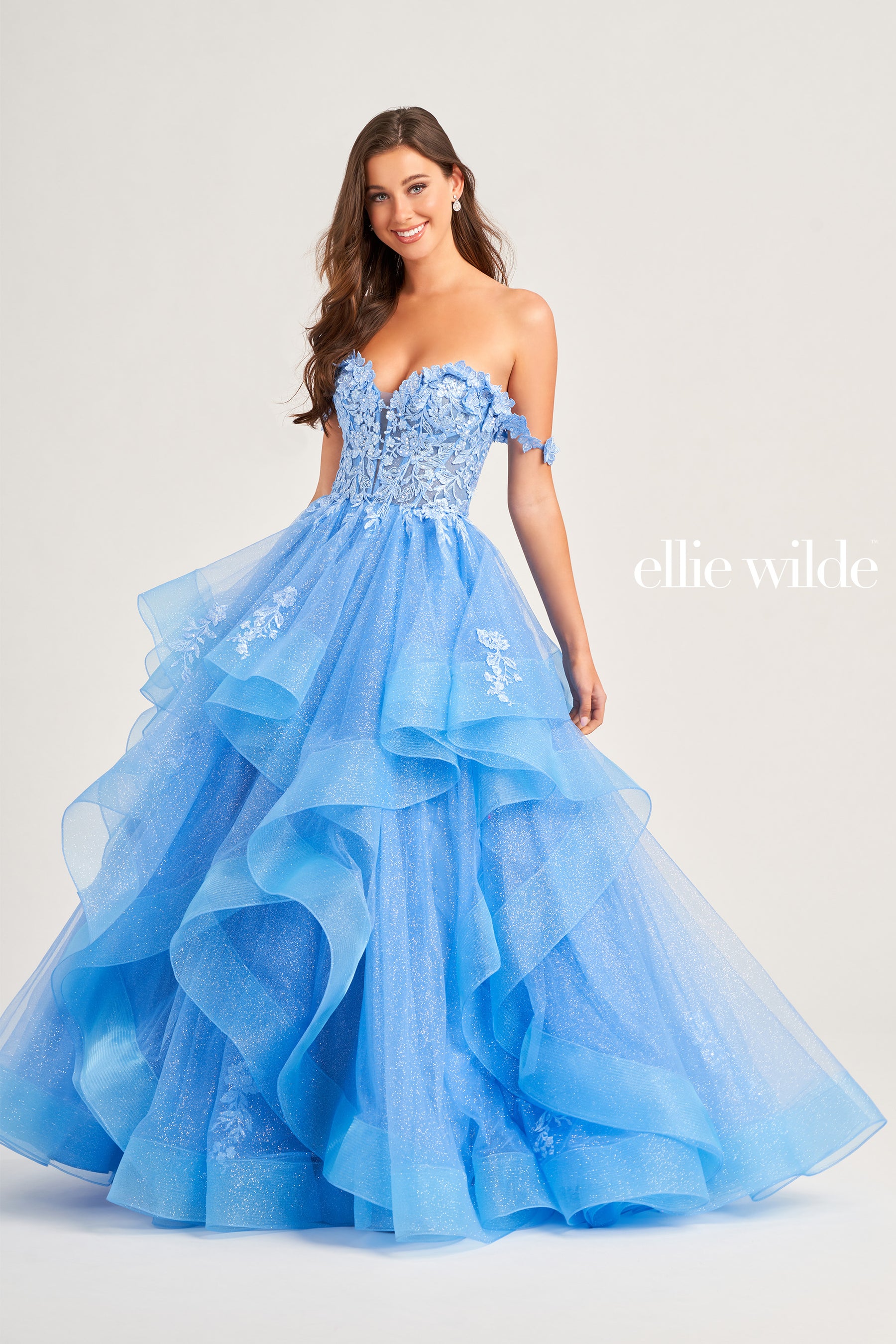 Off Shoulder Layered Tulle Gown