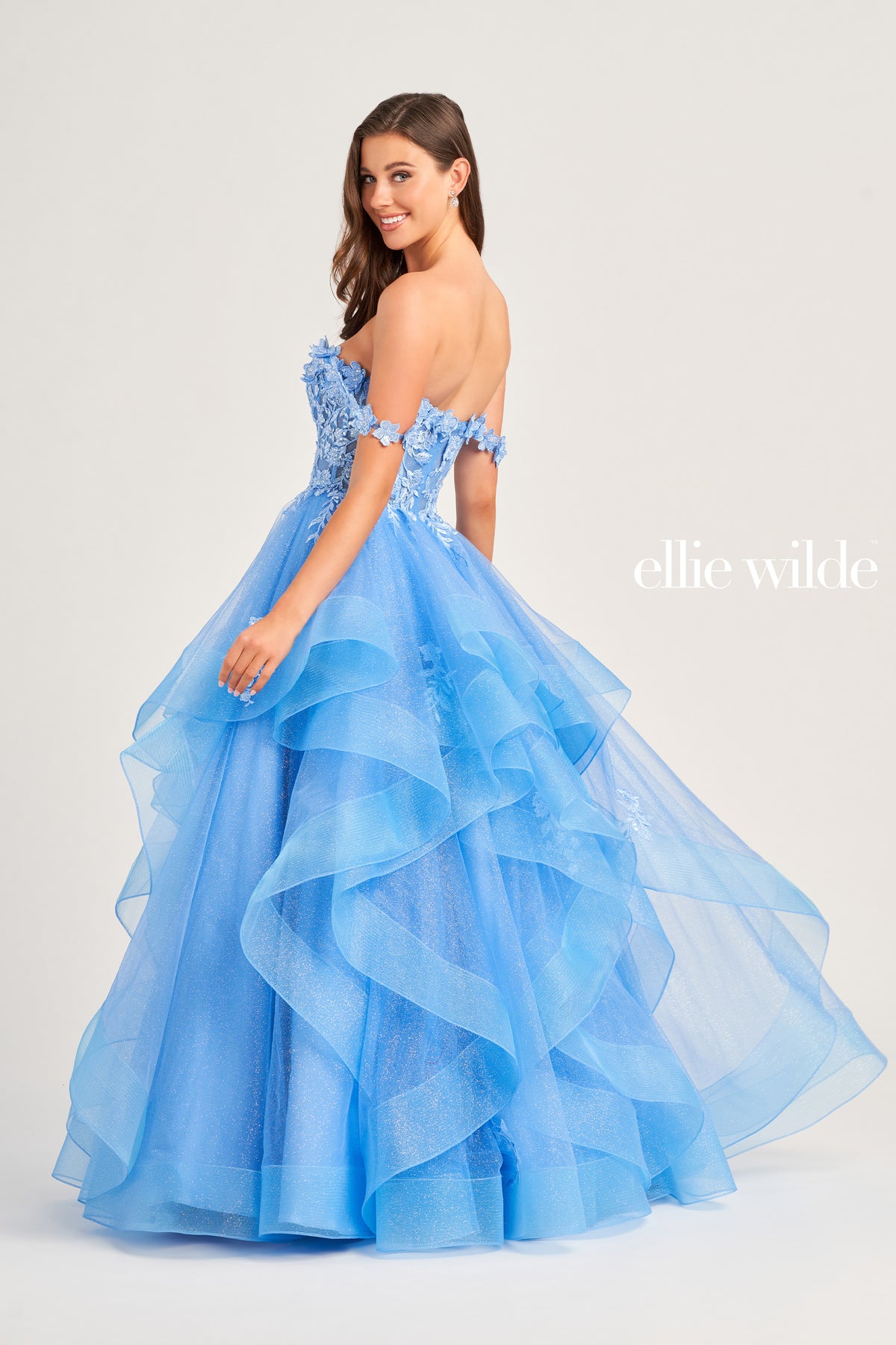 Off Shoulder Layered Tulle Gown