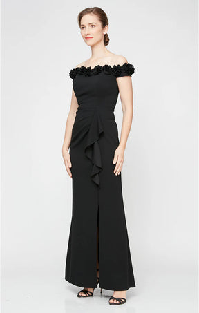 Off Shoulder Long Dress with Rosettes Neckline