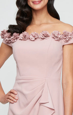 Off Shoulder Long Dress with Rosettes Neckline