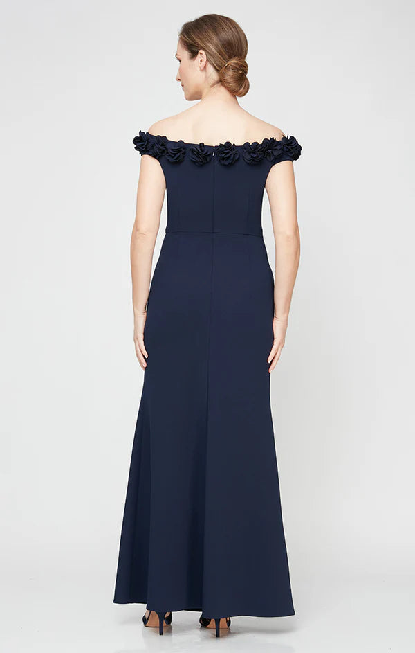 Off Shoulder Long Dress with Rosettes Neckline