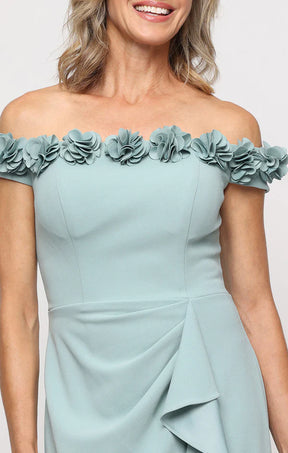 Off Shoulder Long Dress with Rosettes Neckline
