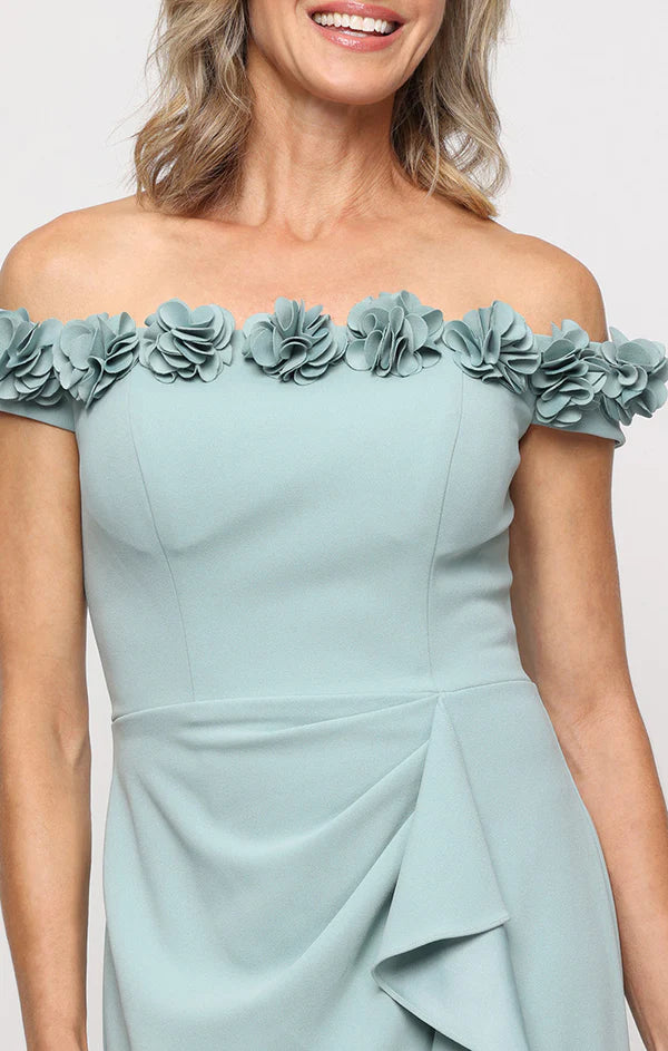 Off Shoulder Long Dress with Rosettes Neckline