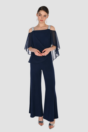 Off Shoulder Rhinestone Detail Jumpsuit with Cape Overlay