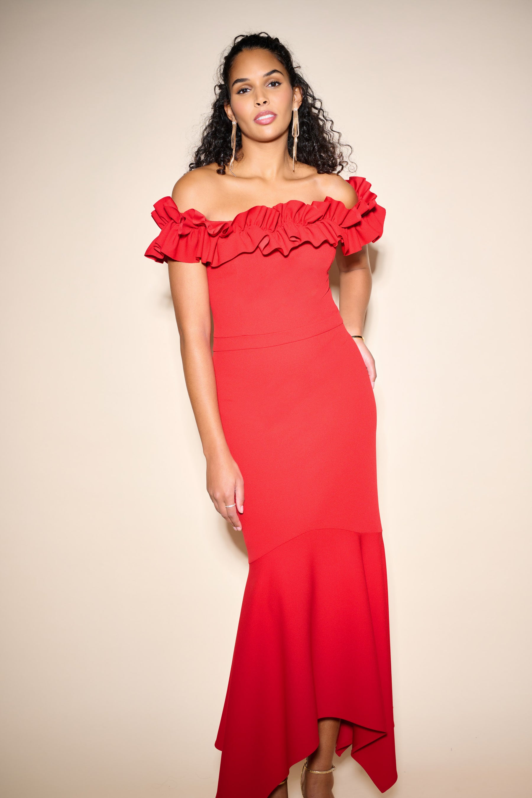 Off Shoulder Ruffle Gown