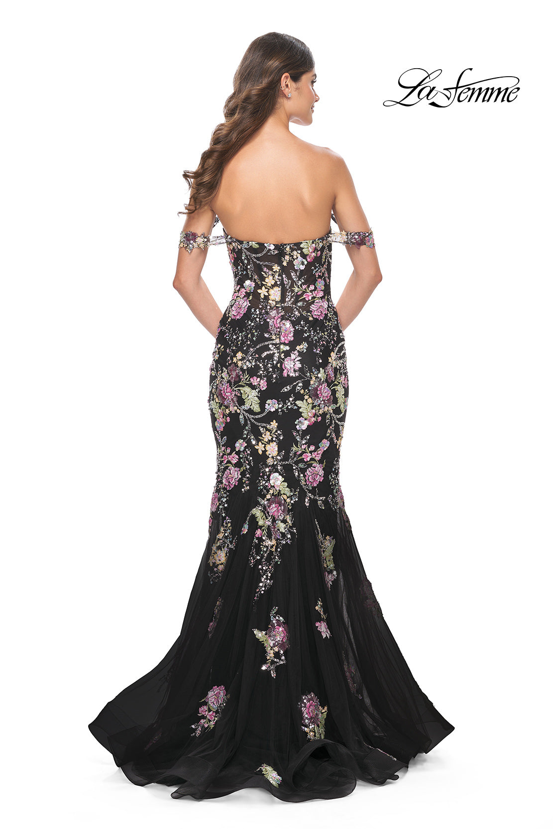 Off Shoulder Sequined Floral Mermaid Gown