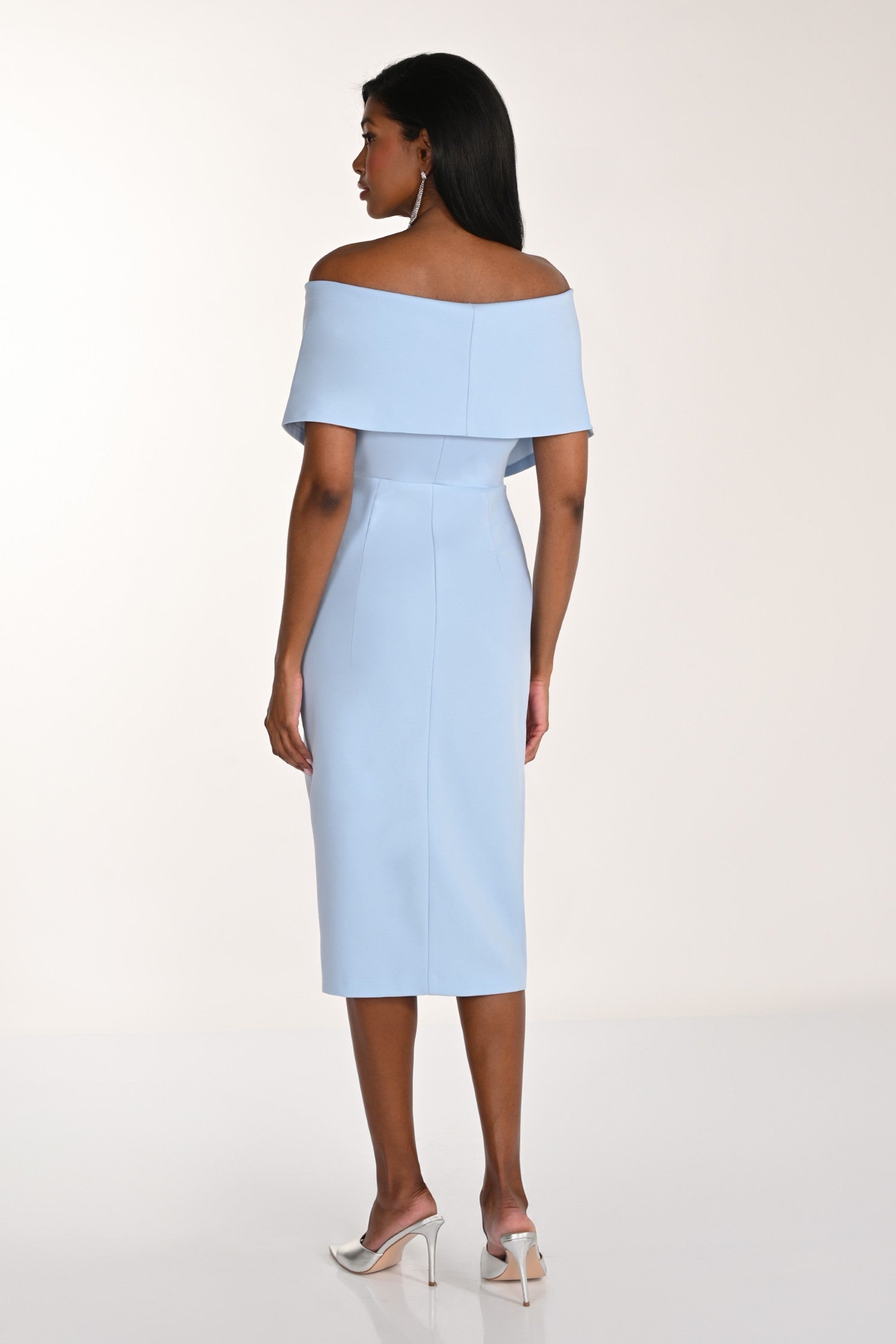 Off Shoulder Shawl Dress with Side Ruffle