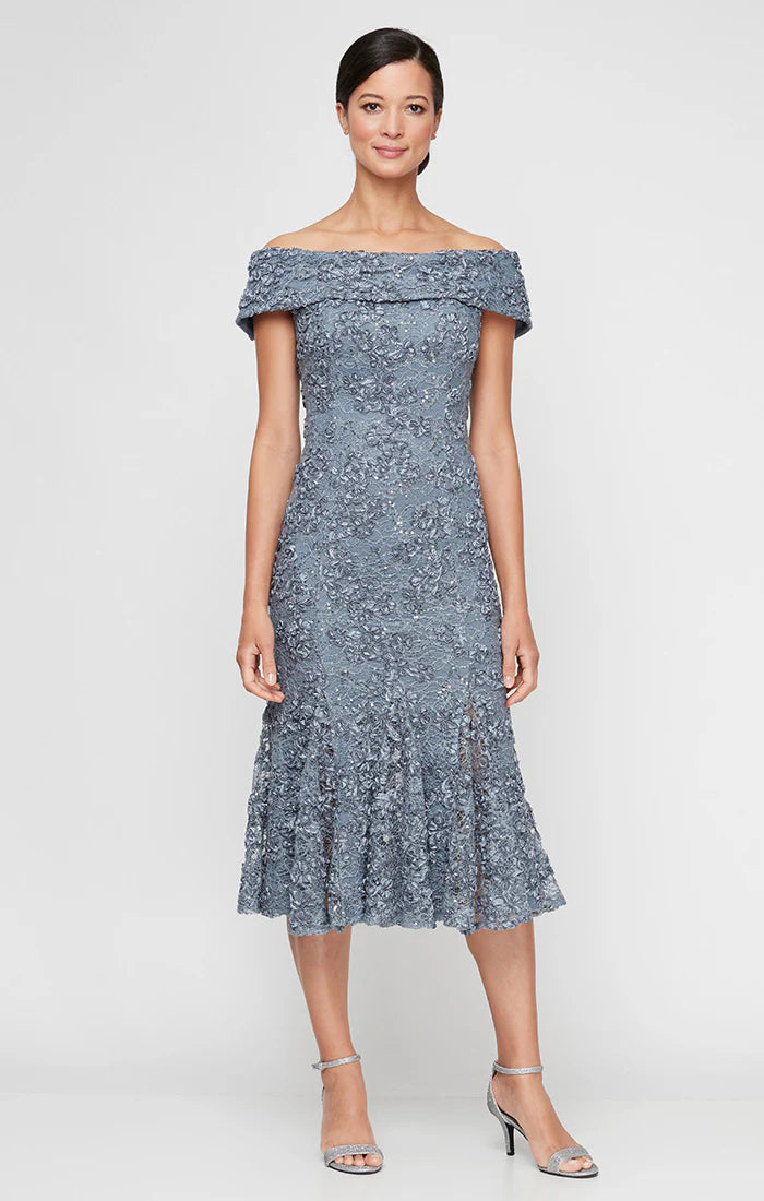 Off Shoulder Soutache Lace Midi Dress