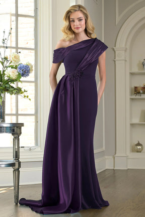 Off Shoulder Stretch Crepe Diamond Organza Gown