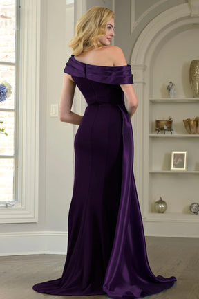 Off Shoulder Stretch Crepe Diamond Organza Gown