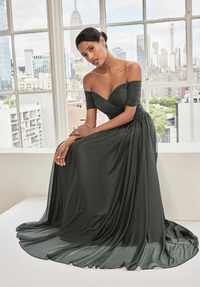 Off Shoulder Sweetheart Shimmer Mesh Gown
