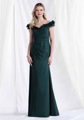 Off Shoulder Wrap Bodice Gown with 3D Flowers