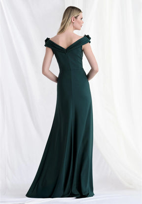 Off Shoulder Wrap Bodice Gown with 3D Flowers