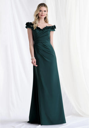 Off Shoulder Wrap Bodice Gown with 3D Flowers