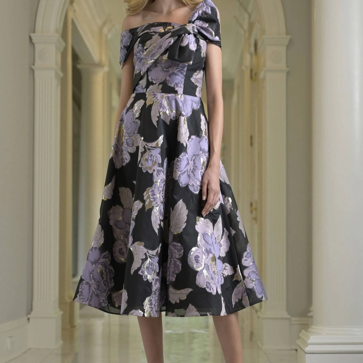 One Shoulder Exquisite Bow Detail Midi Dress | Lizzy's by Cathy Allan