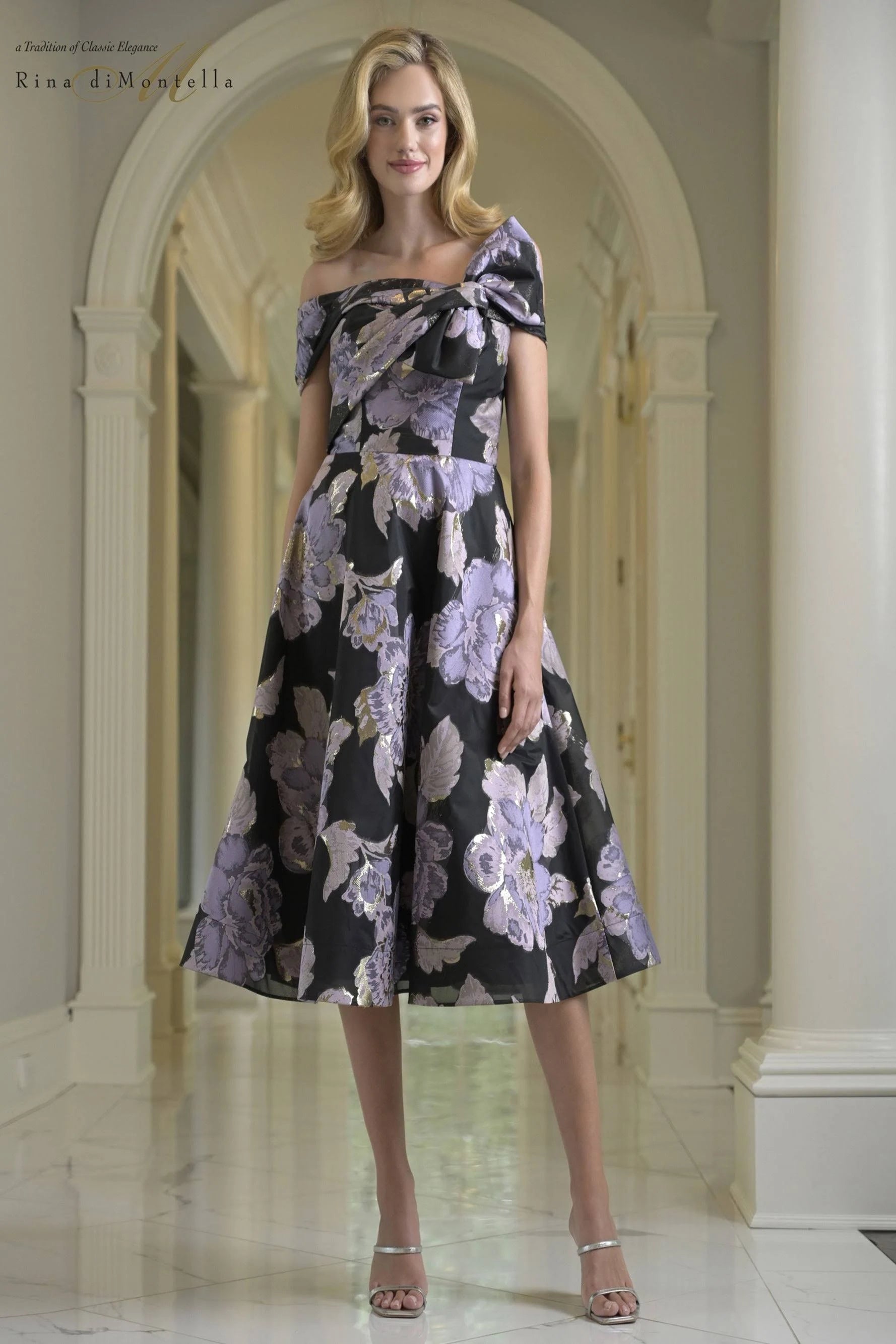 One Shoulder Exquisite Bow Detail Midi Dress