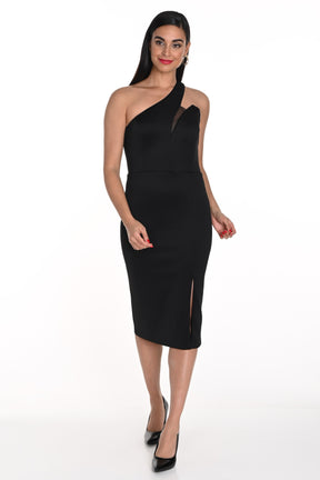 One Shoulder Illusion Cut-Out Midi Dress